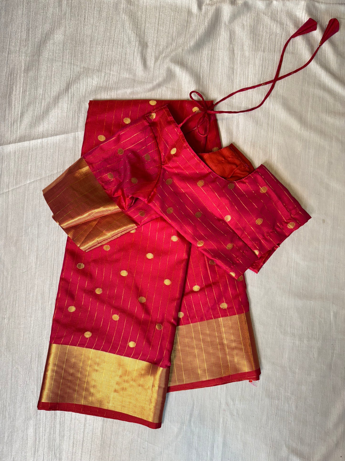 Red Soft Silk Saree With Stitched Blouse