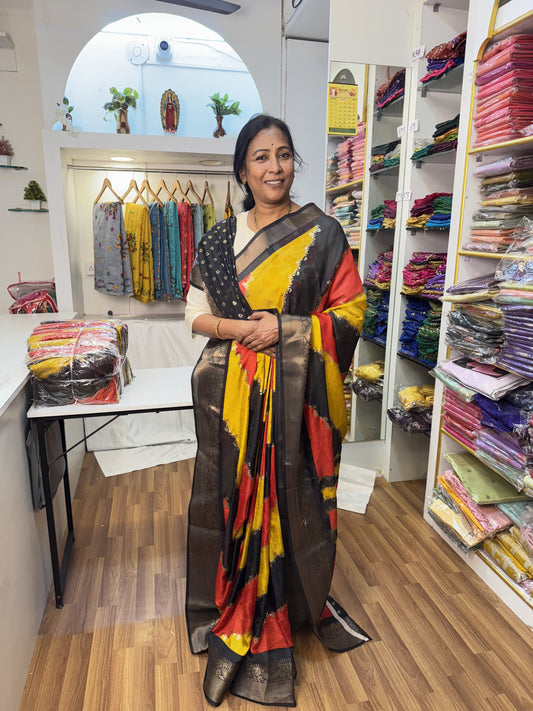 Black, Yellow, Red Mashmallow Saree