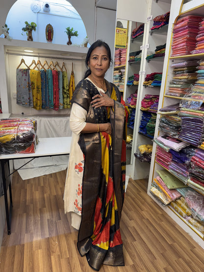 Black, Yellow, Red Mashmallow Saree