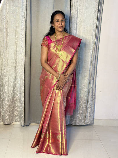 Pink Tissue Saree with Work Blouse Combo