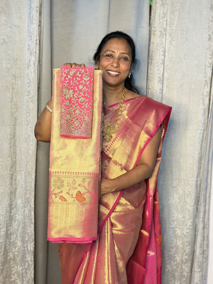 Light Pink Tissue Saree with Work Blouse Combo