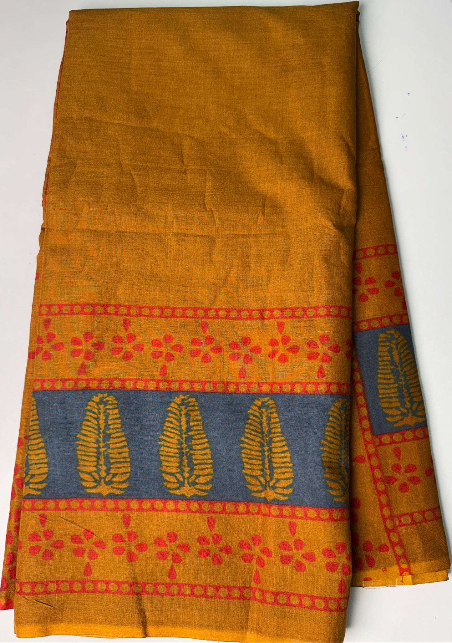 Ochre-Mustard Pure Mul-Mul Cotton Saree
