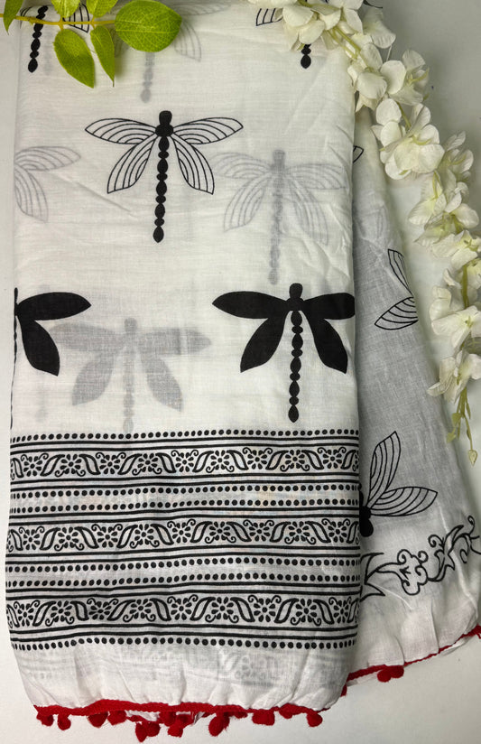 White Pure Mul-Mul Cotton Saree