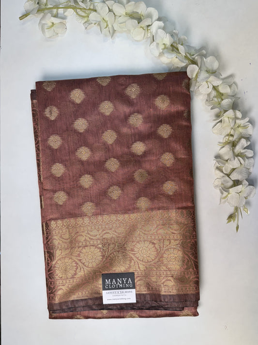 Brown Banarasi Silk Cotton Saree.