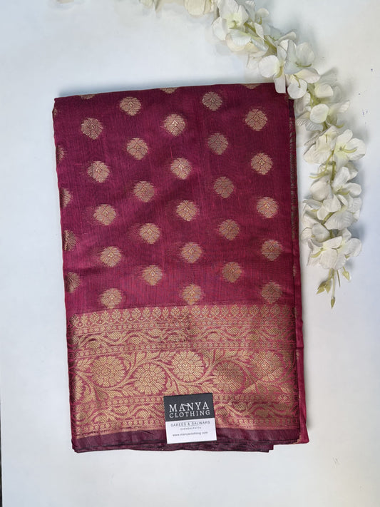 Maroon Banarasi Silk Cotton Saree.