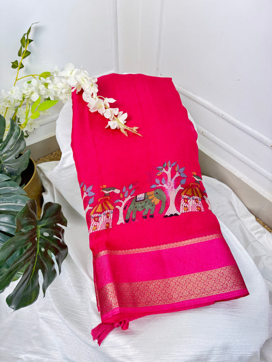 Pink Georgette Saree