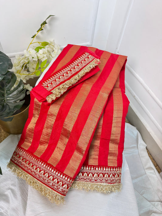 Red Chiniya Silk Saree