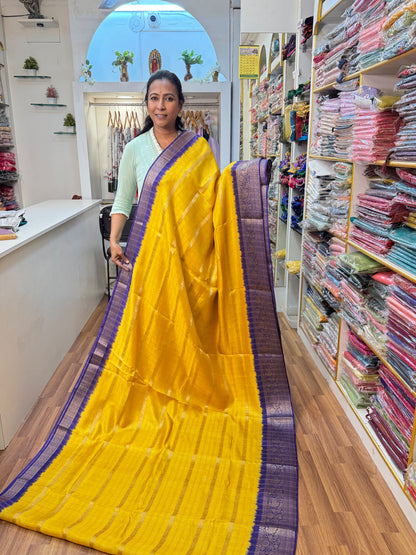 Yellow with Royal Blue Mashmallow Saree