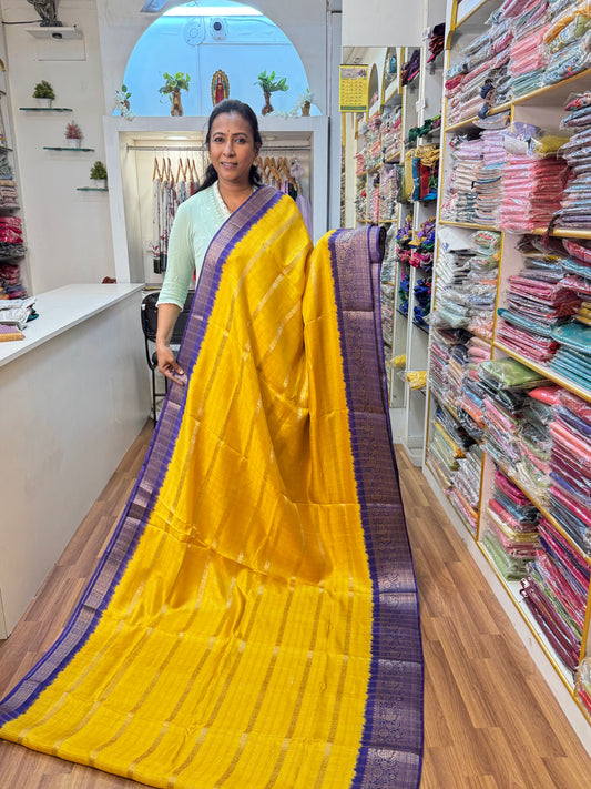 Yellow with Royal Blue Mashmallow Saree