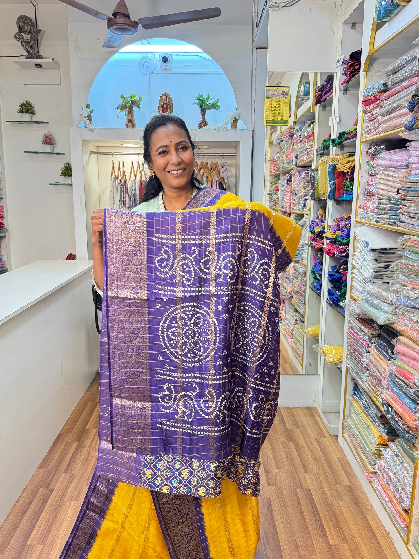 Yellow with Royal Blue Mashmallow Saree