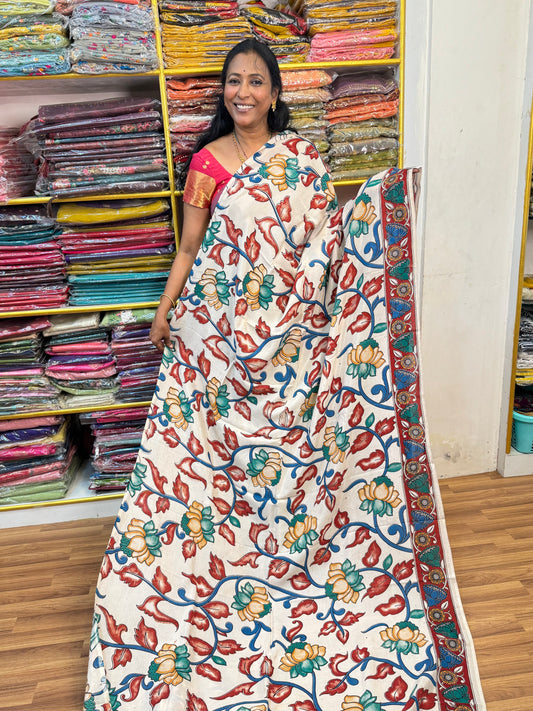 Half White Kalamkari Silk Saree