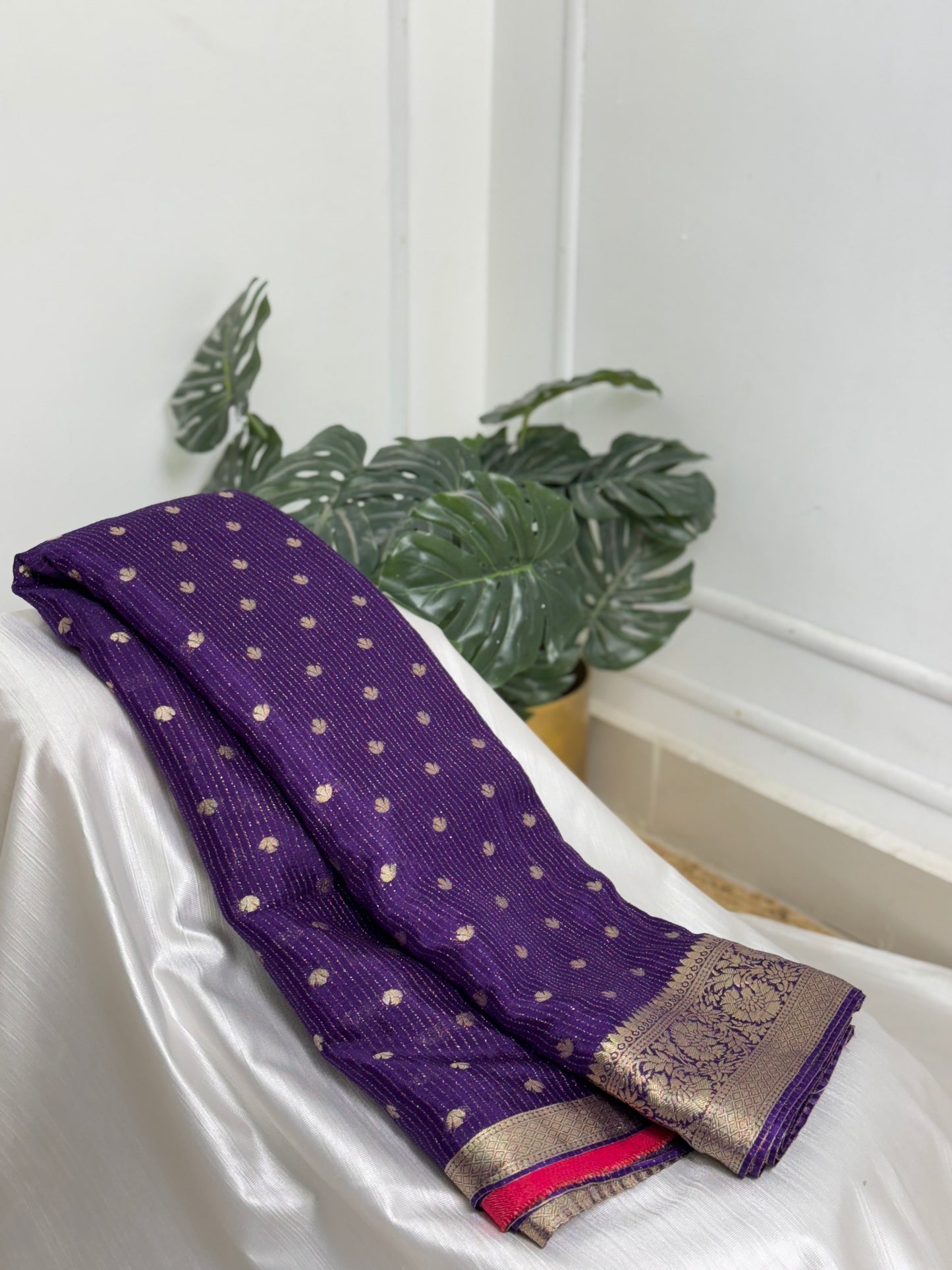 PURPLE viscose chinnon tissue saree