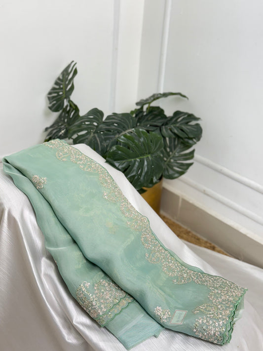 Sea Foam Green Designer Saree.