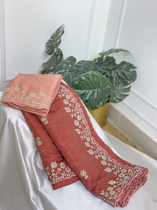 Burnt Terracotta Designer Saree