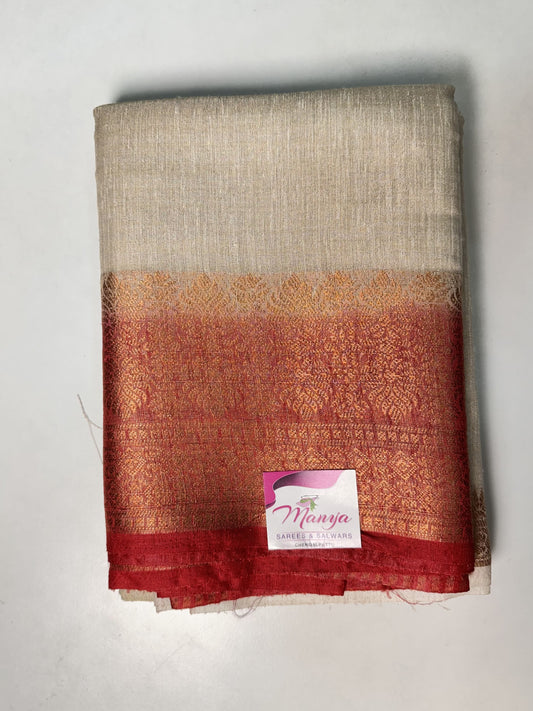 Half-White with Red Tissue Saree