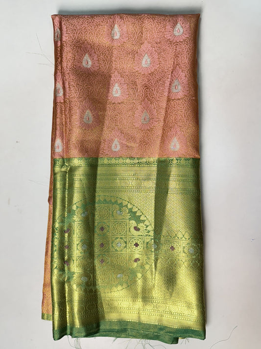 Peach with Green Banarasi Silk Blouse