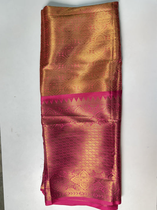Orange with Pink Banarasi Silk Blouse
