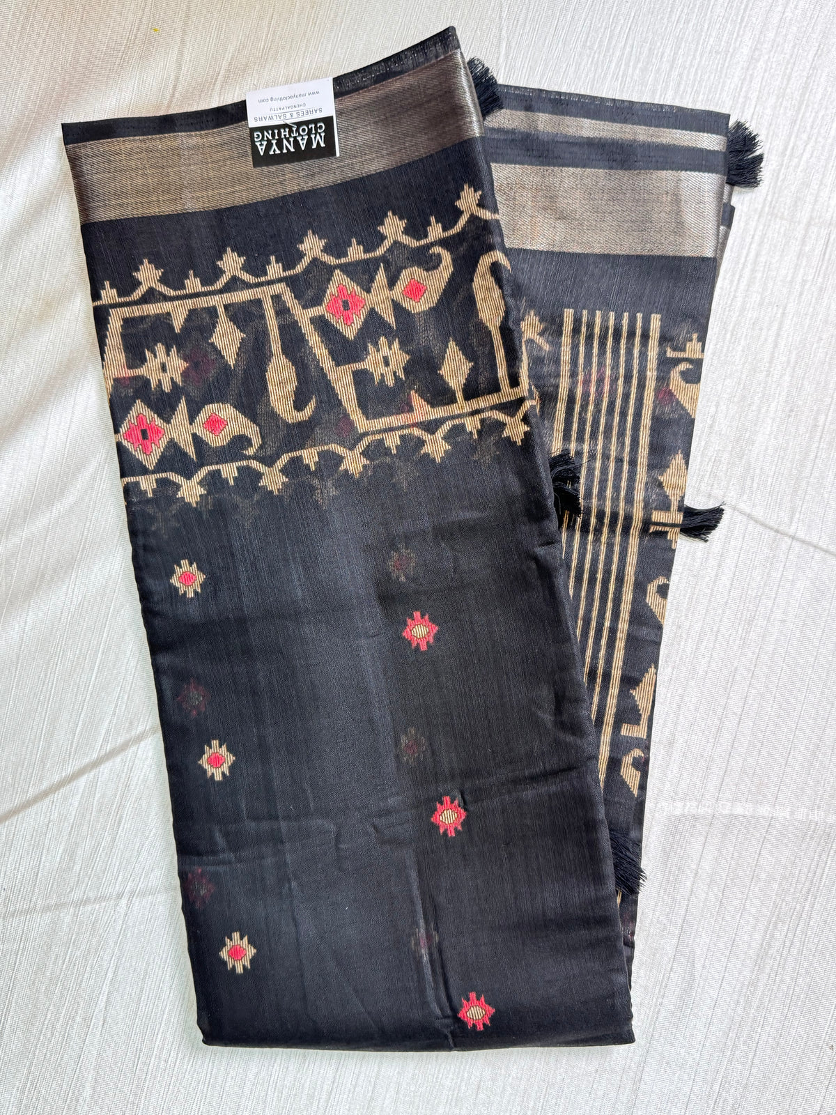 Black Linen Cotton Saree