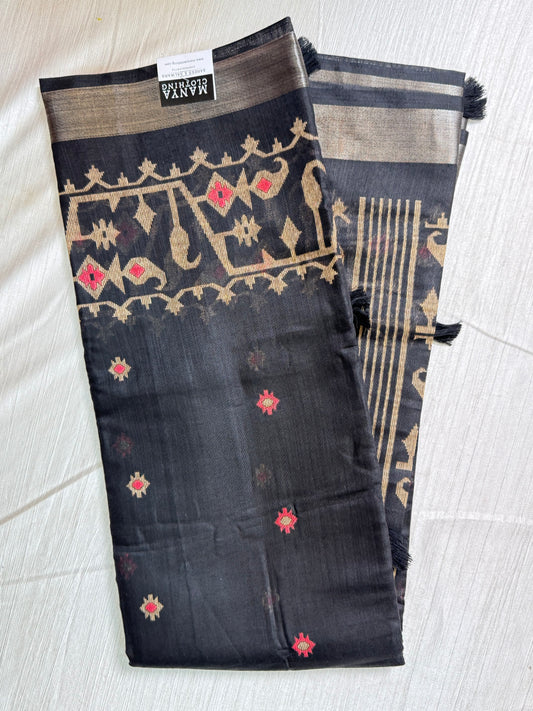Black Linen Cotton Saree