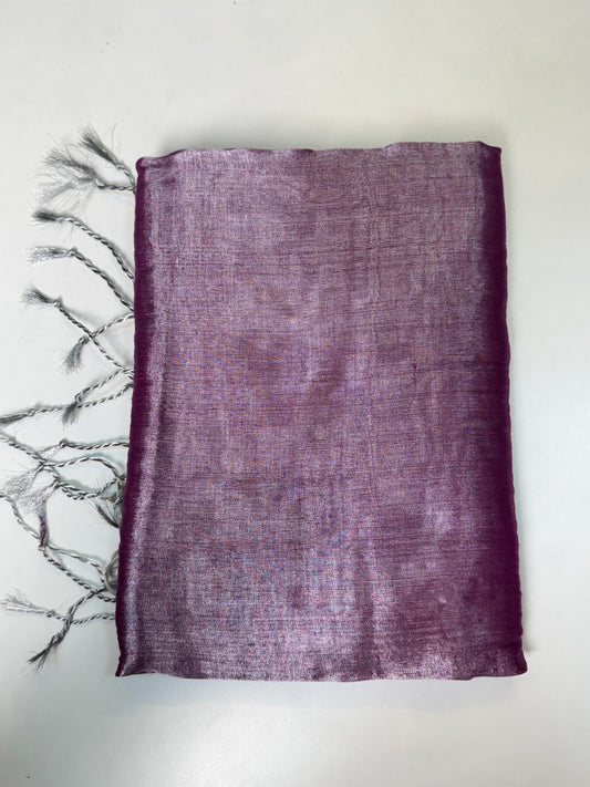 Silver Pink Plain Khadi Tissue Saree
