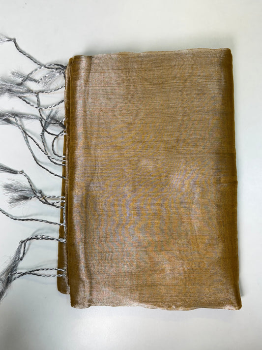 Biege Plain Khadi Tissue Saree
