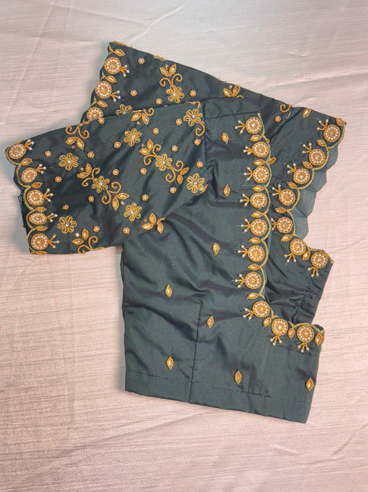 Dark Green Ready to Wear Hand Work Blouse