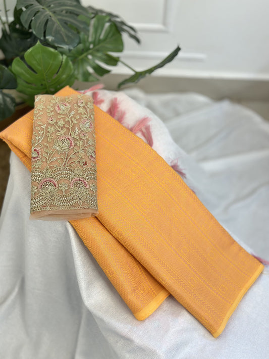 Orange Copper Silk Saree with Work Blouse Combo