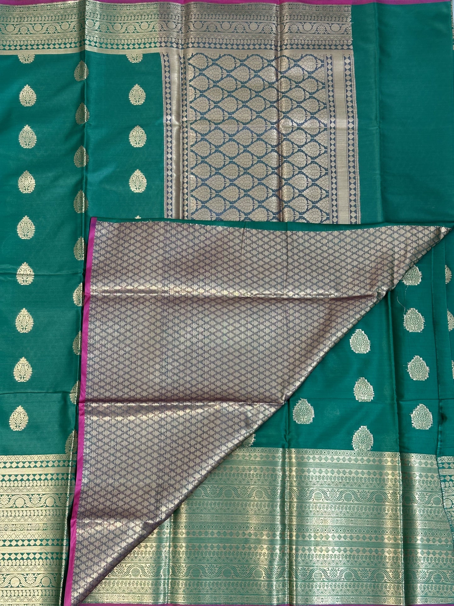 Green Pink Semi Katan Silk Saree