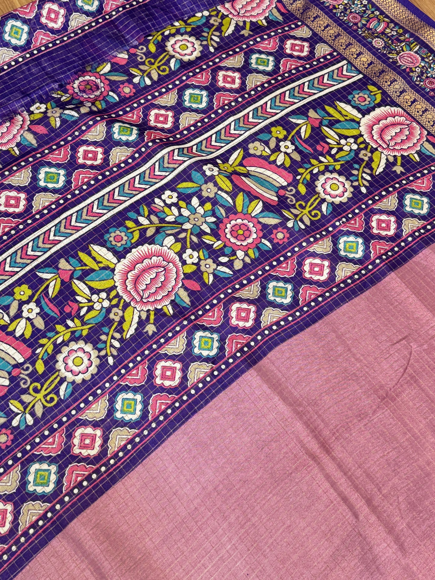 Onion Pink with Royal Blue Mashmallow Saree