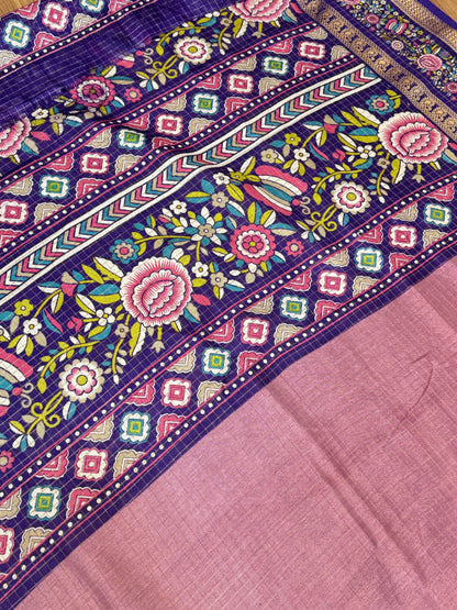 Onion Pink with Royal Blue Mashmallow Saree