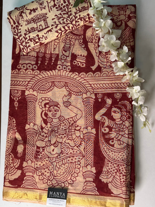 Maroon Kalamkari Pure Cotton Saree
