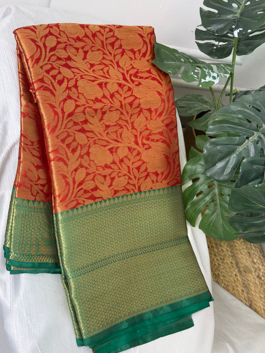 Red Semi Kathan Saree.