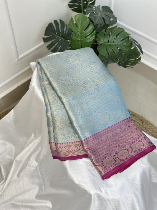 Light Blue Purple Tissue Saree