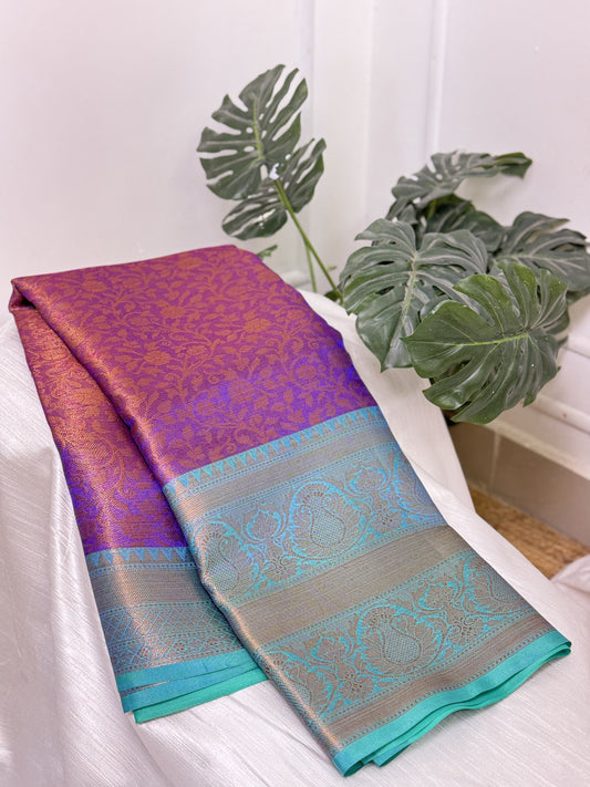 Purple RamaGreen Semi Kathan Saree.