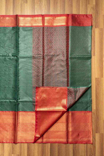 Dark Green & Red Big Border Kora Muslin Saree