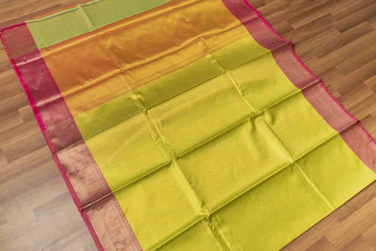 Neon Green & Pink Kora Muslin Saree