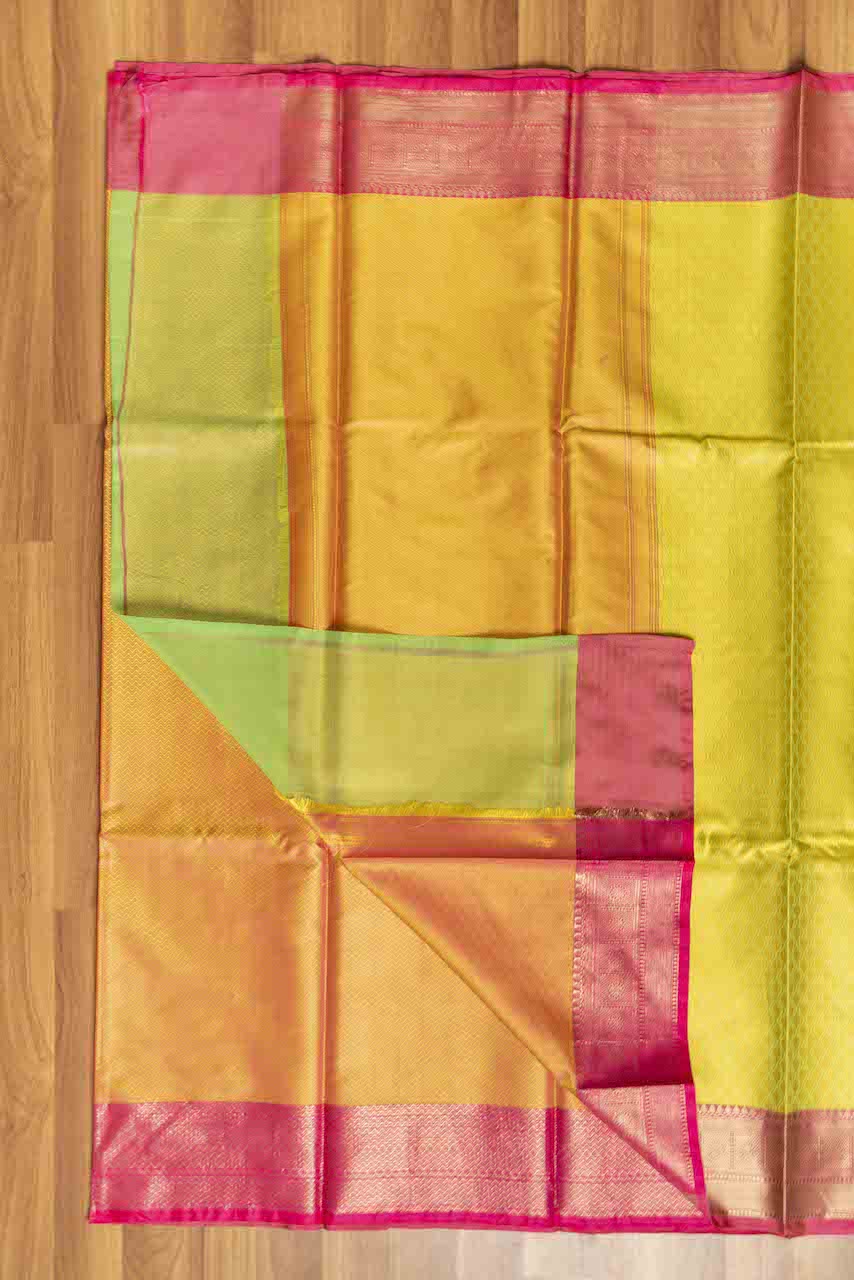 Neon Green & Pink Kora Muslin Saree