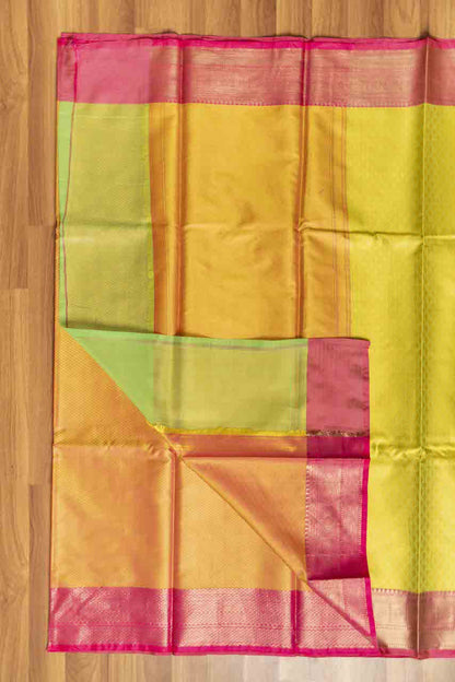 Neon Green & Pink Kora Muslin Saree