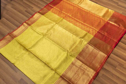 Yellow &  Red Tissue saree