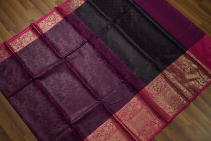 Purple & Pink Big Border Kora Muslin Saree