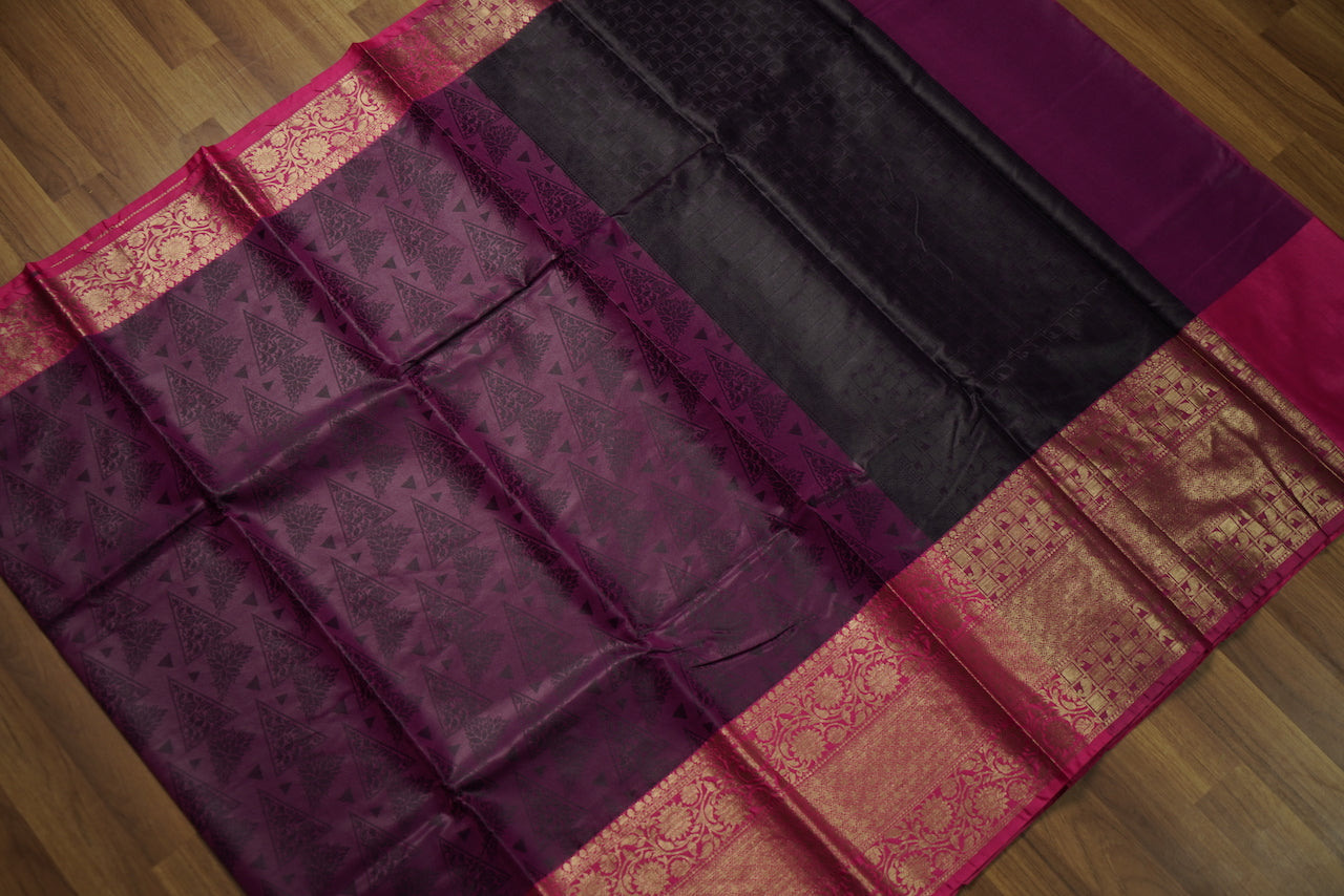 Purple & Pink Big Border Kora Muslin Saree with Work blouse combo