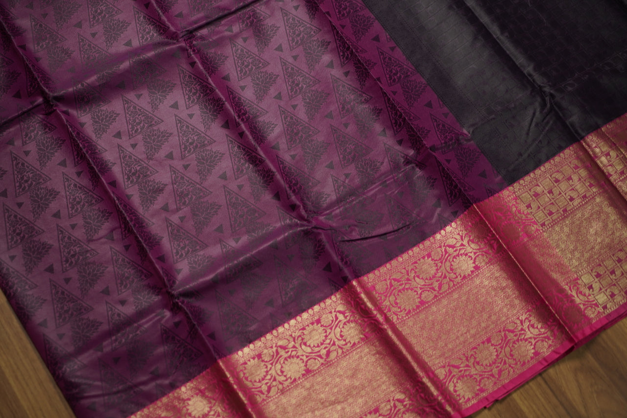 Purple & Pink Big Border Kora Muslin Saree