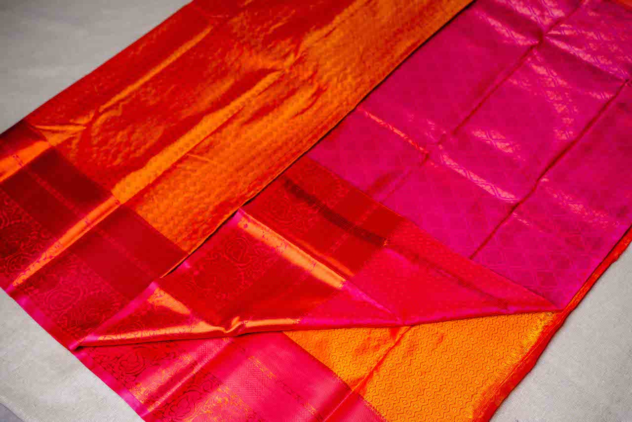 Saffron & Pink Semi Silk Saree