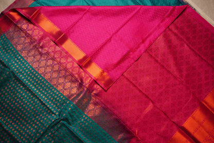 Rama Green & Pink Semi Silk Saree