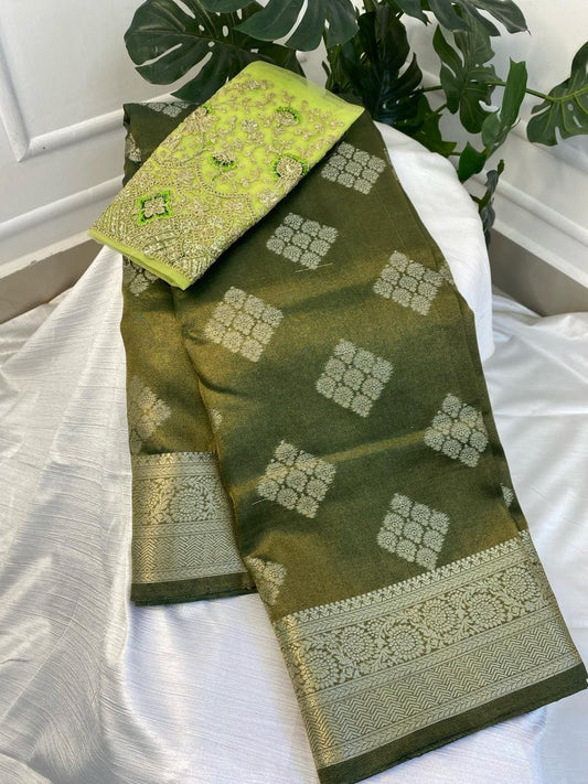 Pastel Green Warm Silk Saree with work blouse combo