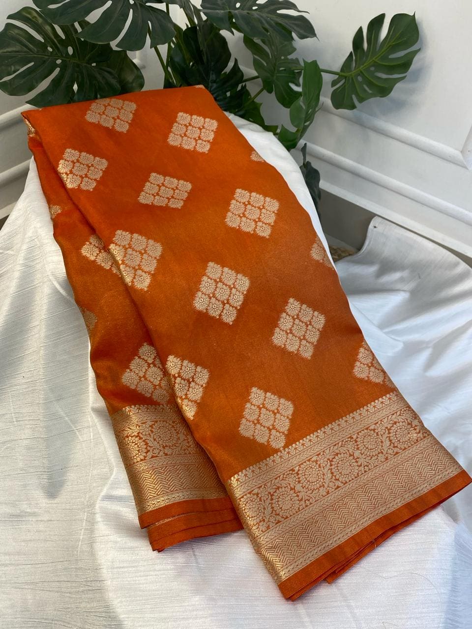 Orange Warm Silk Saree with work blouse combo