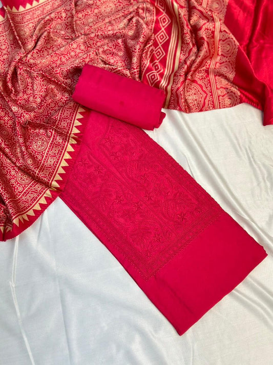 Pink Unstitched Salwar Suit