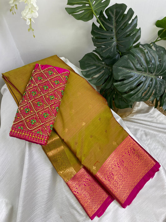 Honey Pink Premium Semi Silk Saree with Work Blouse Combo