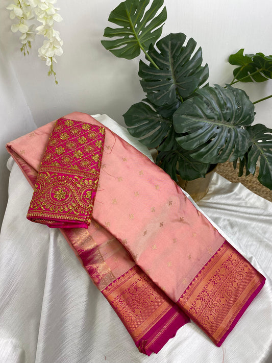 Light Pink Premium Semi Silk Saree with Work Blouse Combo