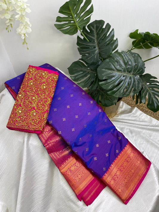 Violet Premium Semi Silk Saree with Work Blouse Combo